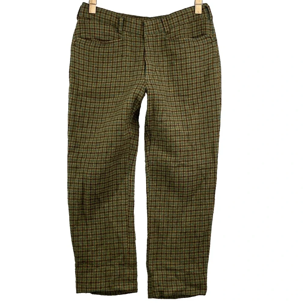 VTG 70s Custom Wool Trouser 29x23* Crop Bespoke Houndstooth Hunt Academia Dapper